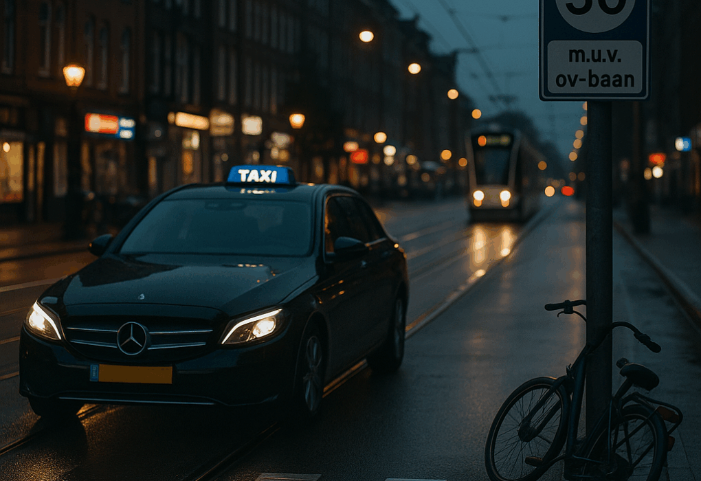 Amsterdamse taxi rijdt door de stad