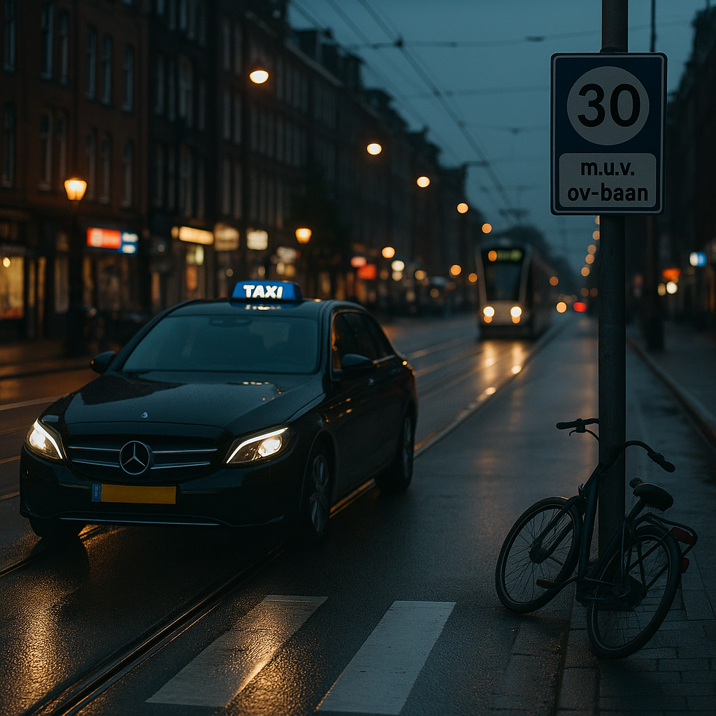 Amsterdamse taxi rijdt door de stad